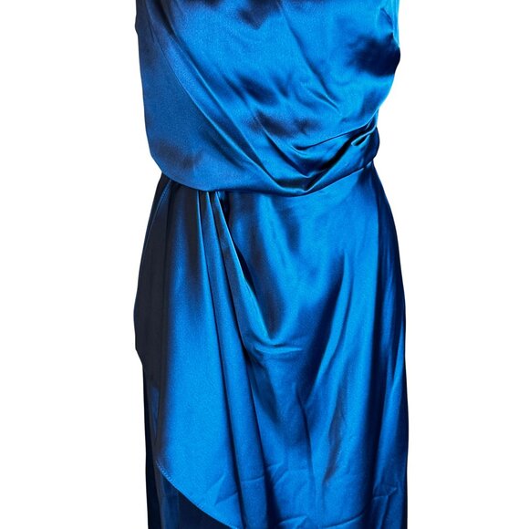 NWT XSCAPE One-Shoulder Satin Gown Ocean Blue Size 6 - Picture 9 of 16
